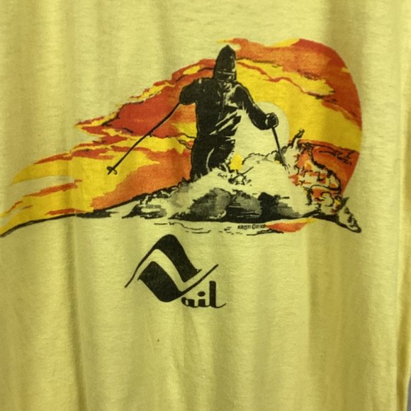 Vintage Vail Ski Tee Shirt Yellow L - Picture 2 of 7